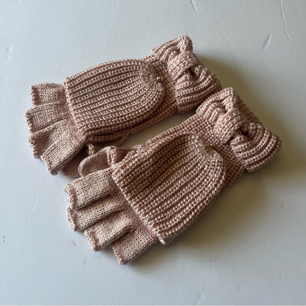 KATE SPADE WOMENS POP TOP FINGERLESS GLOVES MITTENS PINK METALLIC OS NWOT